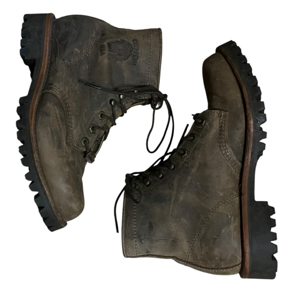 Men’s Vintage Chippewa Brown Leather Lace Up Steel Toe Work Boots Size 6.5 - Picture 2 of 6